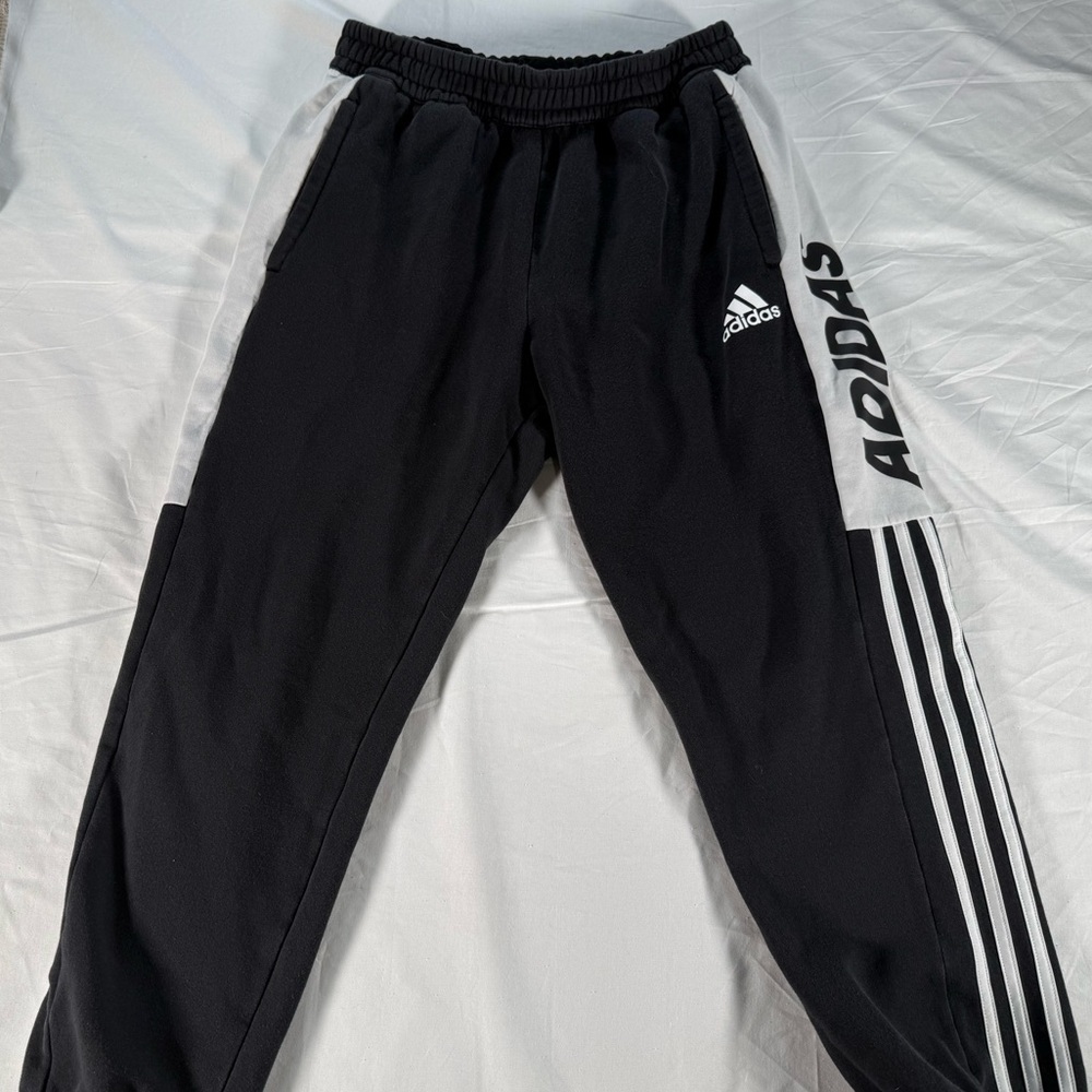 Adidas Kids Black and White Joggers. Size Medium